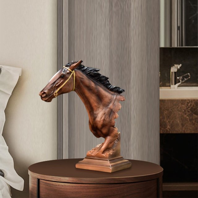 de cabeza de caballo de estilo nórdico, artesanías, arte, resina, regalos escultura de de animales para la decoración del gabinete Marrón Macarena Estatua de cabeza de caballo