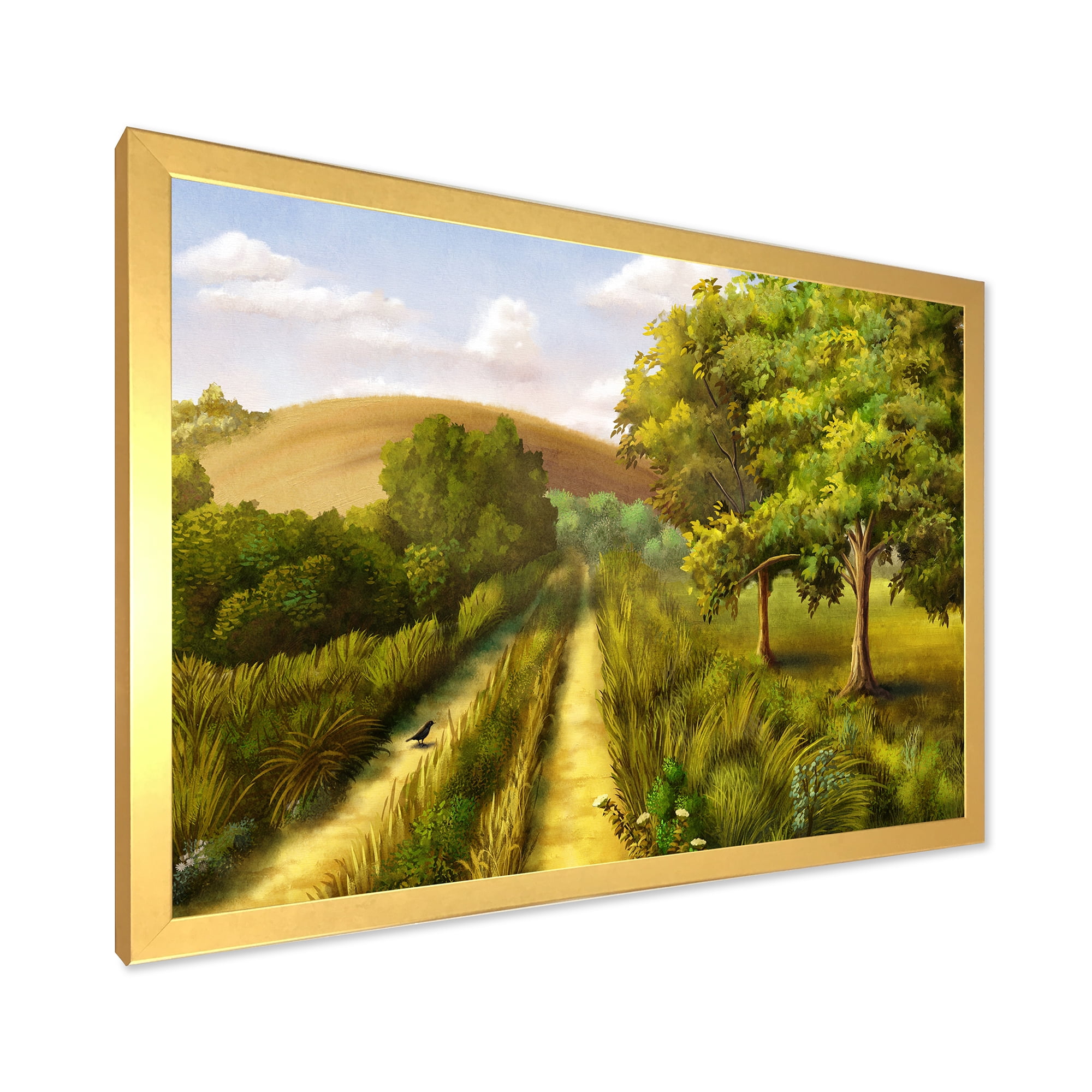 Vital Country Road During Summer 40 in x 30 in Framed Painting Canvas Art Print, by Designart