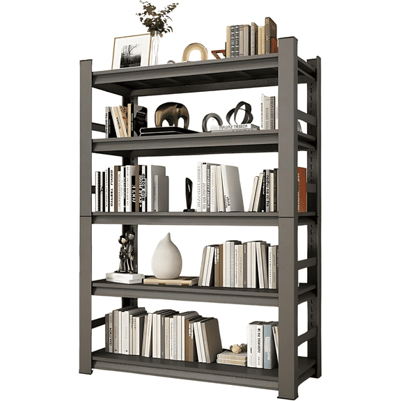 87" H x 48"W Metal Garage Shelving Unit, 5-Tier Heavy Duty Garage Storage Shelves with Fences, 3000 lbs Adjustable Industrial Shelving, Standing Shelf for Warehouse, Basement, Double-Layer Columns
