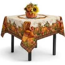 Thanksgiving Turkey Tablecloth Vintage Fall Pumpkin Table Cloth for Kitchen Decoration - 60" X 60" Square