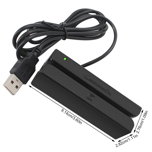 Lector de tarjetas USB Swipe Reader Tarjeta de asistencia de identificación de débito de crédito Lector portátil de 3 pistas con zumbador de luz LED Inevent EL4911-00B