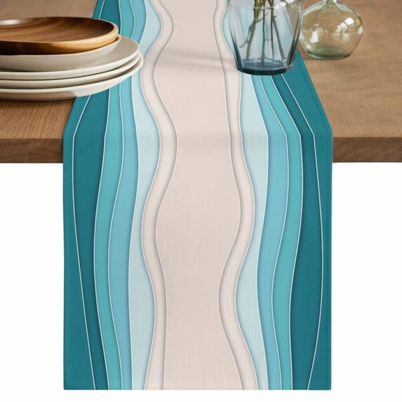 Table Runner 72 Inches Long for Kitchen Dining, Blue Stripes Dresser Scarf Farmhouse, Dining Table Decorations for Wedding/Parties, Modern Gradient Abstract Striped Lines 18 x 72 In