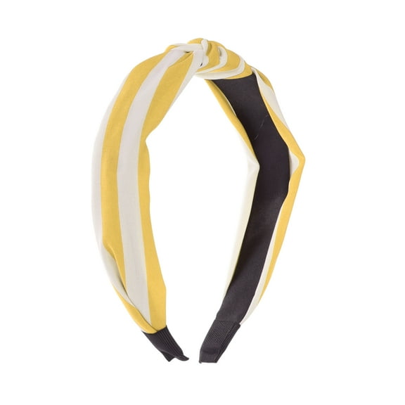 Unique Bargains 1 Pc Grace Stripe Pattern Wide Cross Knot Headbands for Women White Yellow