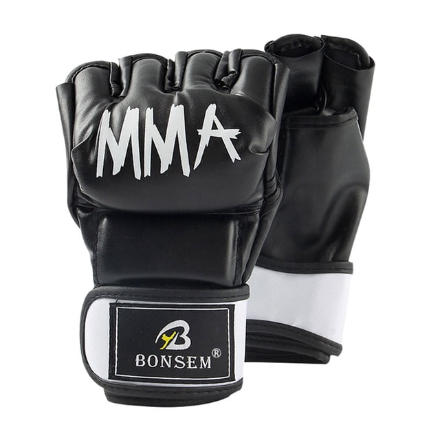 Guardurnaity Guantes de entrenamiento de boxeo de PU ergonómicos para un rendimiento óptimo guantes de boxeo de medio dedo ajustables guantes y mitones Adolescente -4oz Negro