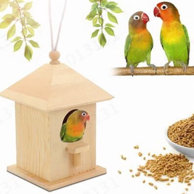 Rewenti Outdoor Solid Wood Bird House Feeder Idyllic Rustic Style Garden Hanging Birdhouse