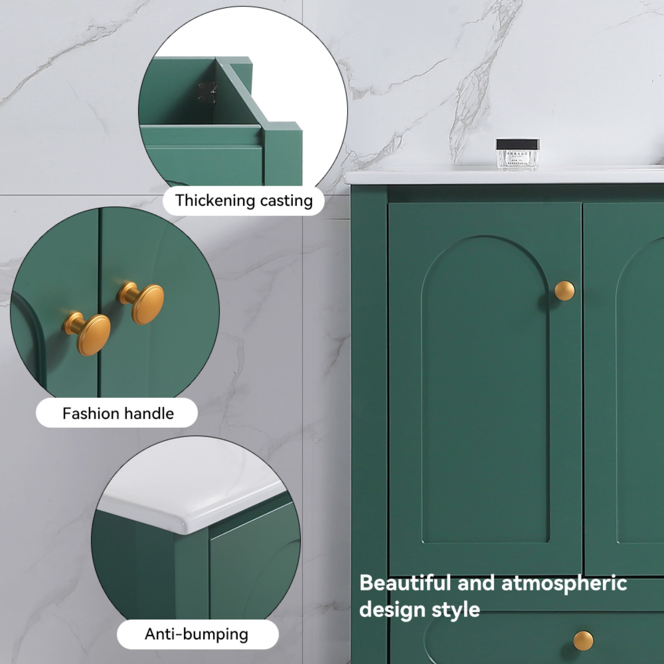 48"Bathroom Vanity, Freestanding Bathroom Vanities with Sink,Bathroom Storage Cabinet with 4 Soft close doors and 2 drawers, Green