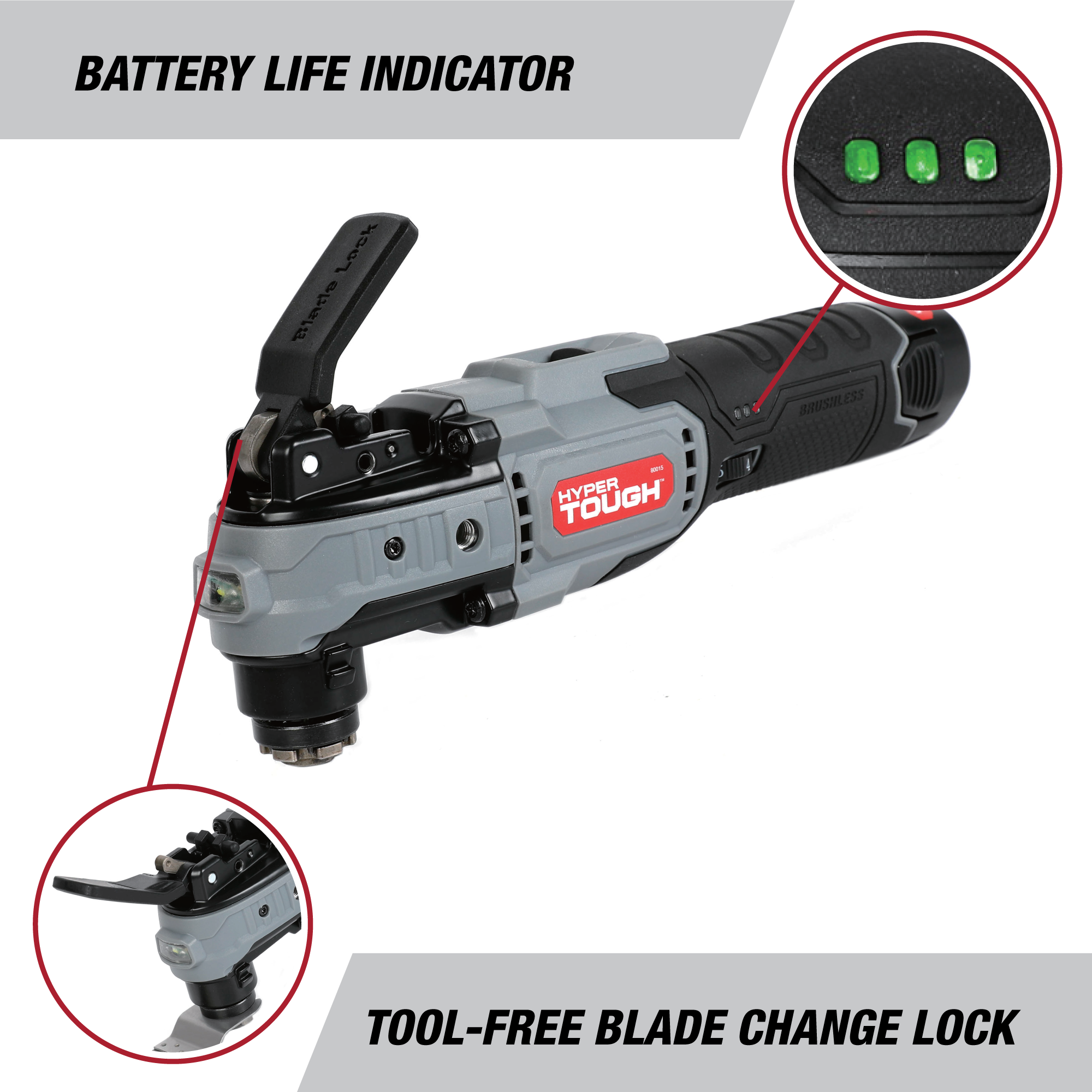 Multiherramienta oscilante Hyper Tough sin escobillas de 12V Max de iones de litio con batería de 1.5Ah y cargador 8