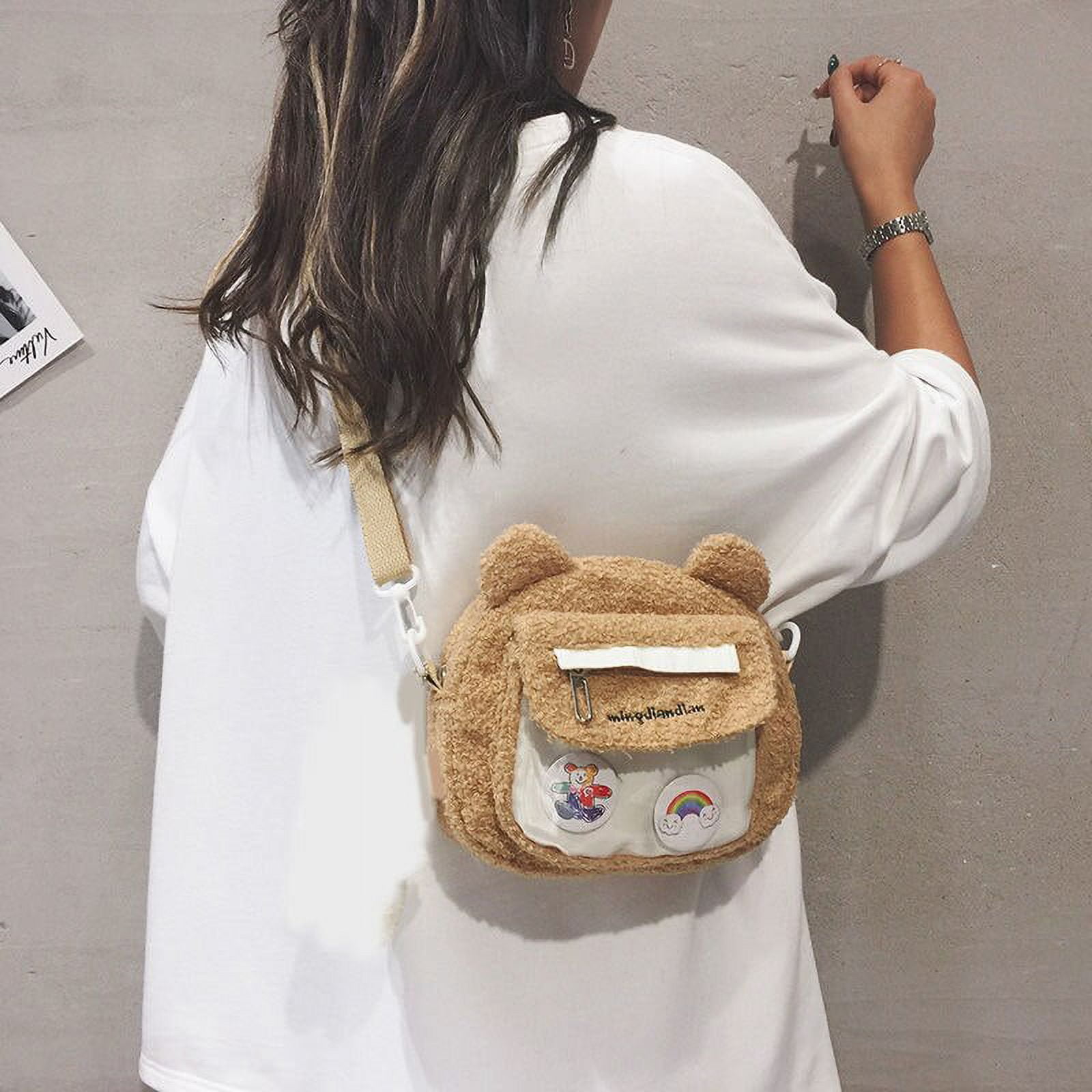 CoCopeaunts Cute Bear Shoulder Bag for Women Girl Fluffy Winter
