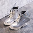 thumbnail image 2 of KPOPLK Girls Ankle Boots Soft Sole Anti Slip Faux Leather Fall Warm Chunky Boots(2.5,Silver), 2 of 9