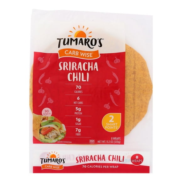 Tumaro's 8" Carb Wise Tortilla Wraps - Sriracha Chili - Case of 6 - 8 Count