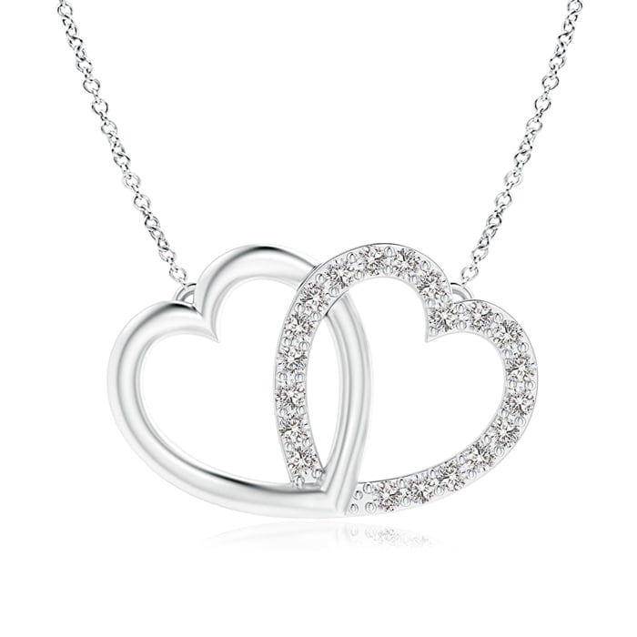 Valentine Jewelry gift - Diamond Interlocking Heart Necklace in 14K White Gold (1mm Diamond 