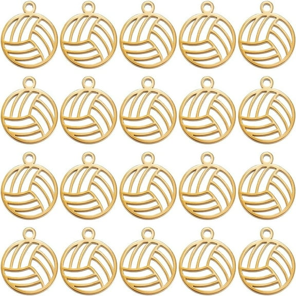 1 Box 20Pcs Volleyball Charms Volleyball Charm Hollow Stainless Steel Sport Ball Pendants Golden