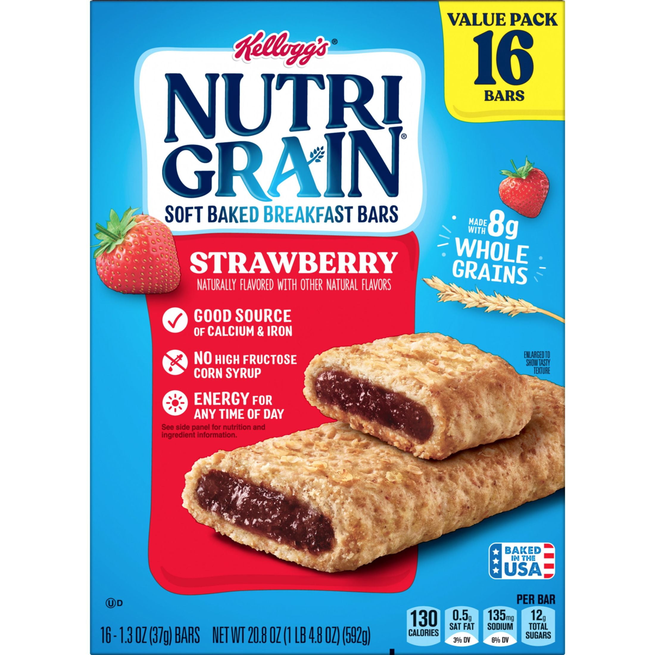 Kellogg's Nutri-Grain Strawberry Chewy Breakfast Bars, Made with 10g Whole Grains, 20.8 oz, 16 Count