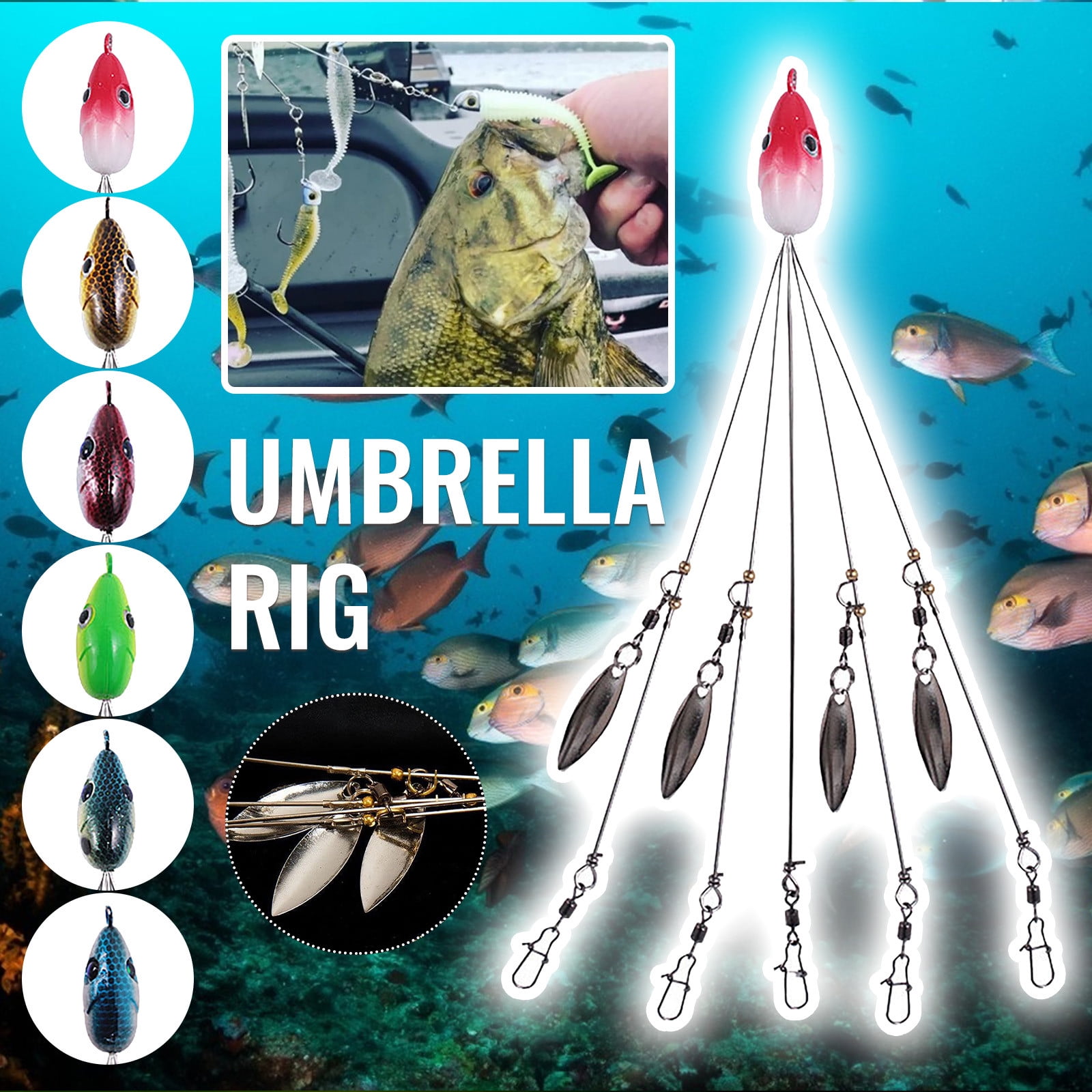 Reflective Swim Bait Rigs Fishing Rig Kit With Alabama Umbrella Rigs - 3-arm & 5-arm Spinner Rigs With Reflective Swim Baits Spinner Umbrella Rig With Baits Reflective Swim Bait Rigs Fishing Rig Kit With Alabama Umbrella Rigs - 3-arm & 5-arm Spinner Rigs With Reflective Swim Baits Spinner Umbrella Rig With Baits