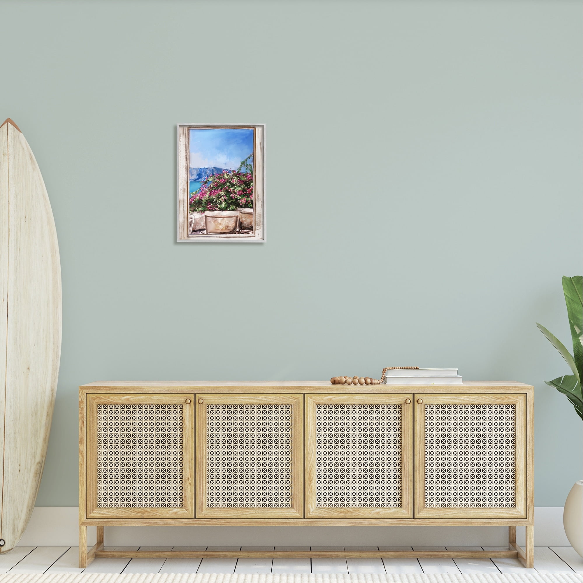 Stupell Industries Through Window View Seaside Flower Garden Scene Painting Gray Framed Art Print Wall Art, Design by Ziwei Li