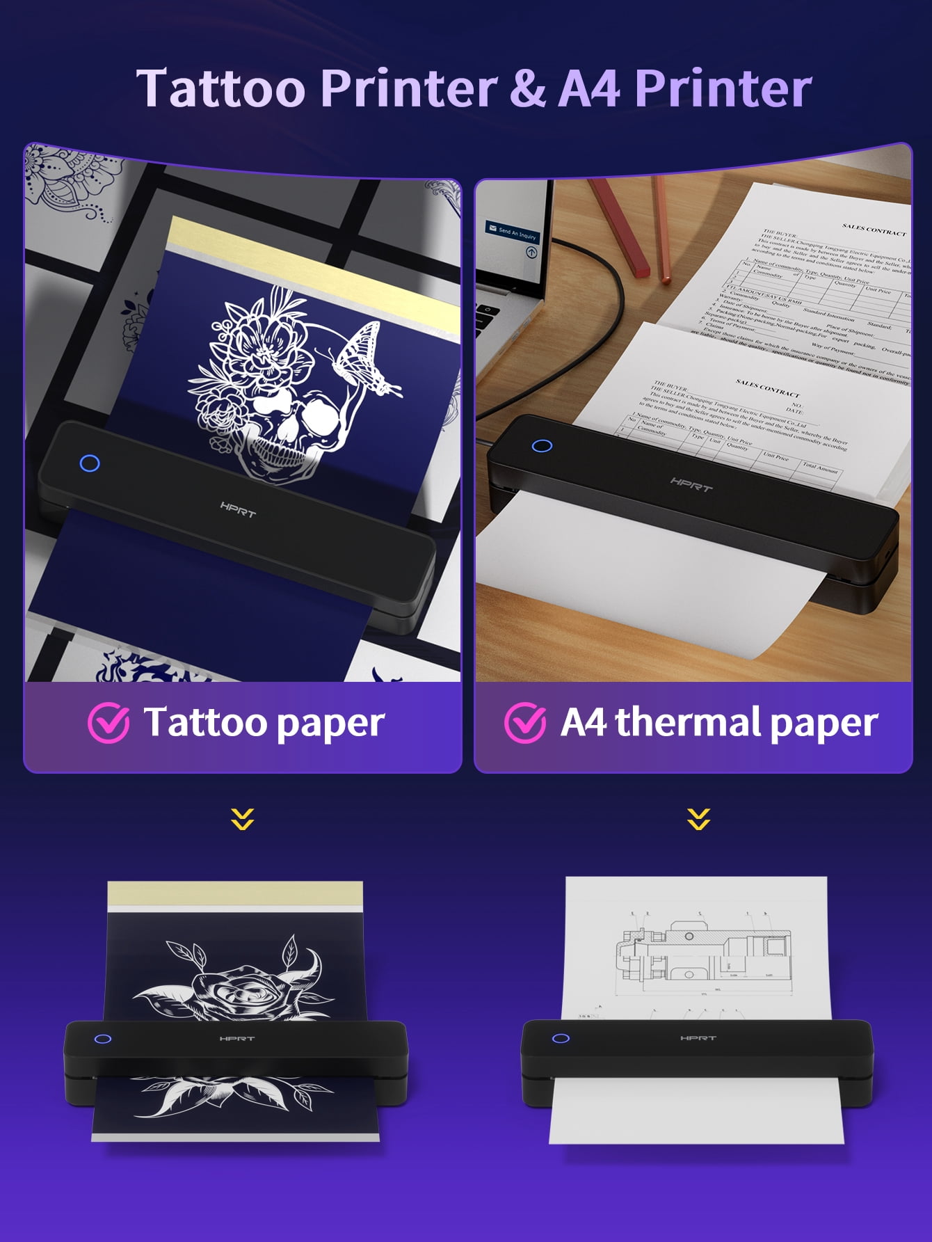 MT660 Wireless Tattoo Stencil Printer, Portable Thermal Transfer Machine with Bluetooth & USB, 10Pcs Stencil Paper Included, Compatible with iPhone/Android/PC, Black