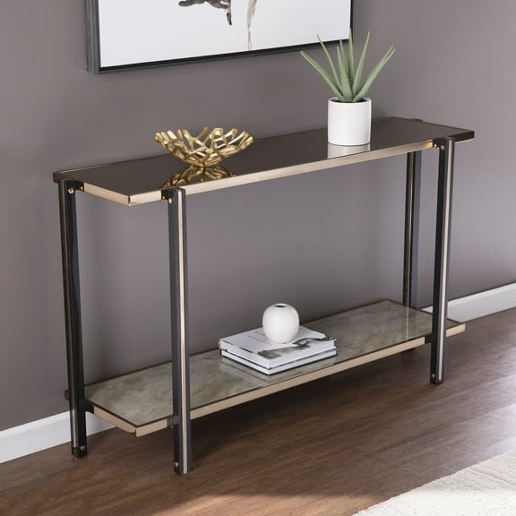 SEI Furniture Thornsett Metal Console Table with Mirrored Top in Gold