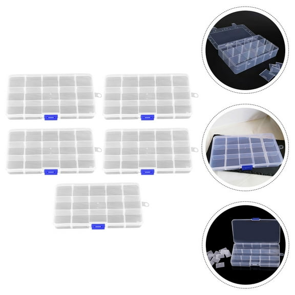 Amosfun 5-Pack Clear Plastic Storage Boxes with Multiple Compartments for Organizing Gadgets and Small Accessories