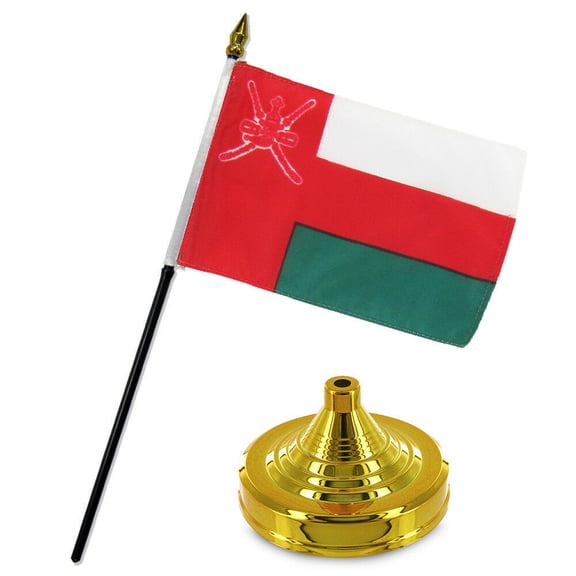 Oman 4"x6" Flag Desk Set Table Stick Gold Base
