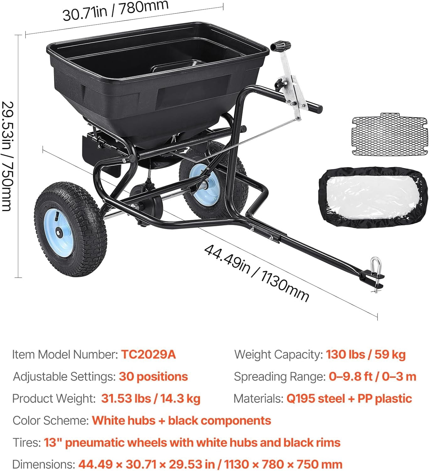 Garden Peat Moss Roller, Compost Spreader, 24 in Wide Heavy Duty Grass Seed Spreaders with T Shaped Handle, 3 Heights Adjustable, Powder-Coated Steel Peat Moss Spreader for Planting Seeding
