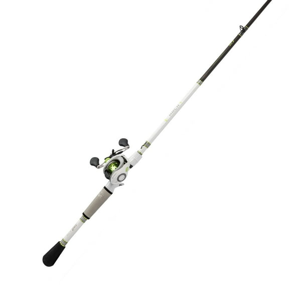 Lew’s MACH 1 SS Baitcast Reel and Fishing Rod Combo, 6-Foot 9-Inch, 1-Piece, Med-Light Power, Fast Action IM7 Rod, 7 1 Bearings, 7.5:1 Ratio, Shallow Spool, Left-Hand Retrieve, White/Black/Gray/Green