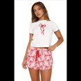 thumbnail image 1 of Conjunto de Pijama para Mujer Y2K, Conjunto de Pijama para Niña, Camiseta de Corta, Top Corto Estampado y Pantalones Cortos, Conjunto de Pijama de 2 Piezas. Rosa XL, 1 of 6