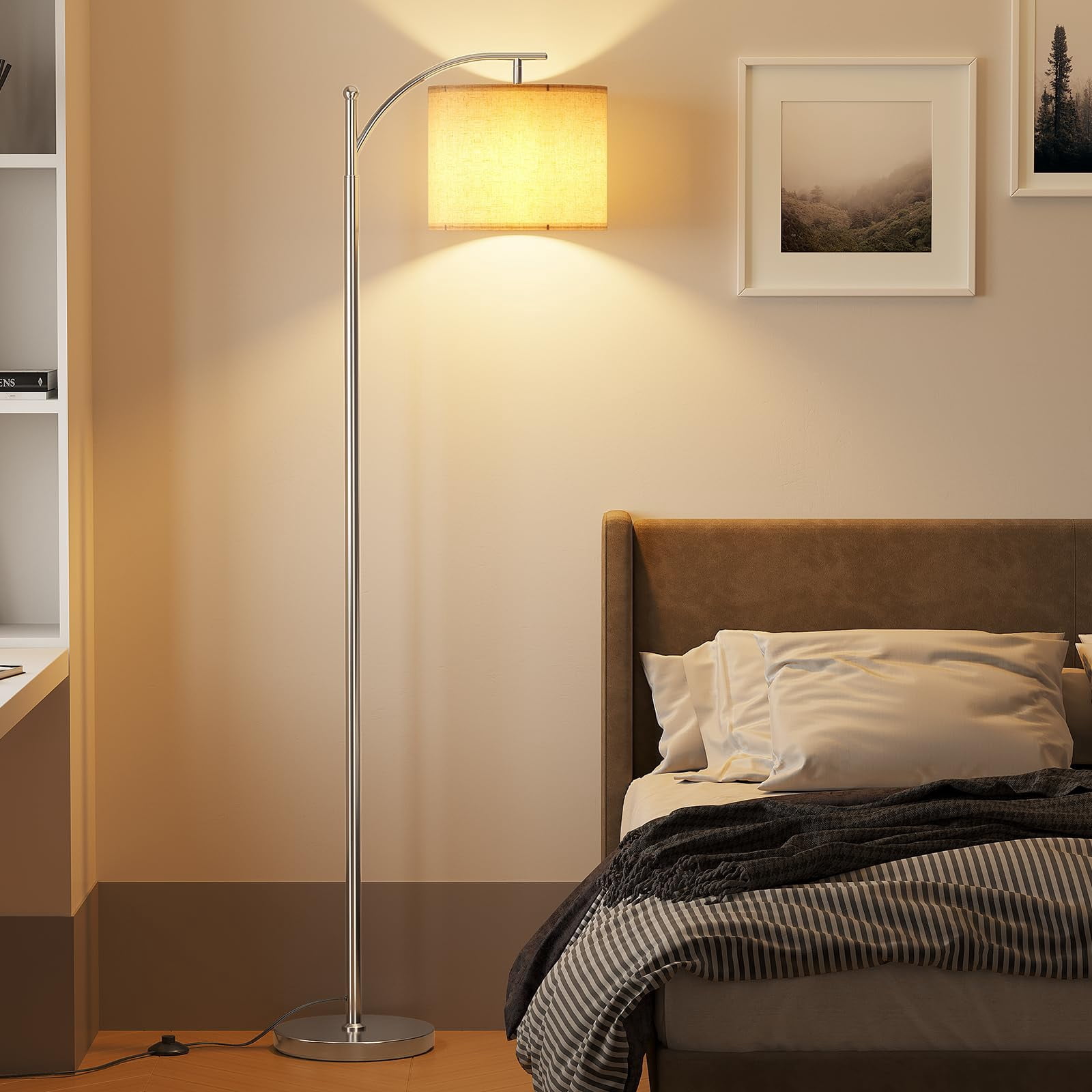 Arc Floor Lamp  Modern With 9w 3 Color Temperatures Bulb Metal Standing Lamps Adjustable Hanging Lampshade Tall For Living Room Bedroom Office