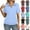 01# Sky Blue, variant on Womens Cap Sleeve Polo Shirts Summer V Neck Banded Bottom Collared Tops Casual Loose Fit Boxy Tees,Cyan M