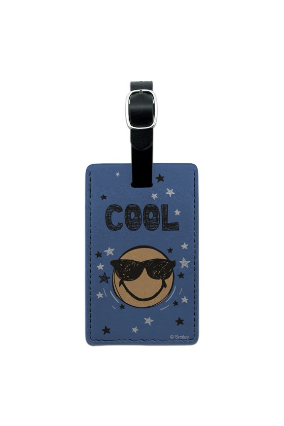Cool Sunglasses Smiley Face with Stars Officially Licensed Rectangle Leather Luggage Card Suitcase Carry-On ID Tag