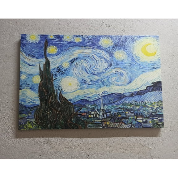 Reproduction Canvas, The Starry Night Art Canvas, Vincent Home Decor Artwork, Oil Painting Print, Home Decor Wall Decor, Famous Canvas Art, Canvas Wall Decor - Natural Framed