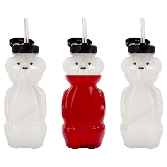 Cornucopia Brands Honey Bear Straw Cups (3-Pack); 8-Ounce Therapy Sippy Bottles w/Flexible Straws