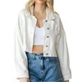 thumbnail image 1 of Kmbangi Women Jacket with Rhinestone Tassel Casual Button down Ripped Denim Crop Jean Jacket Spring Fall Outwear, 1 of 6