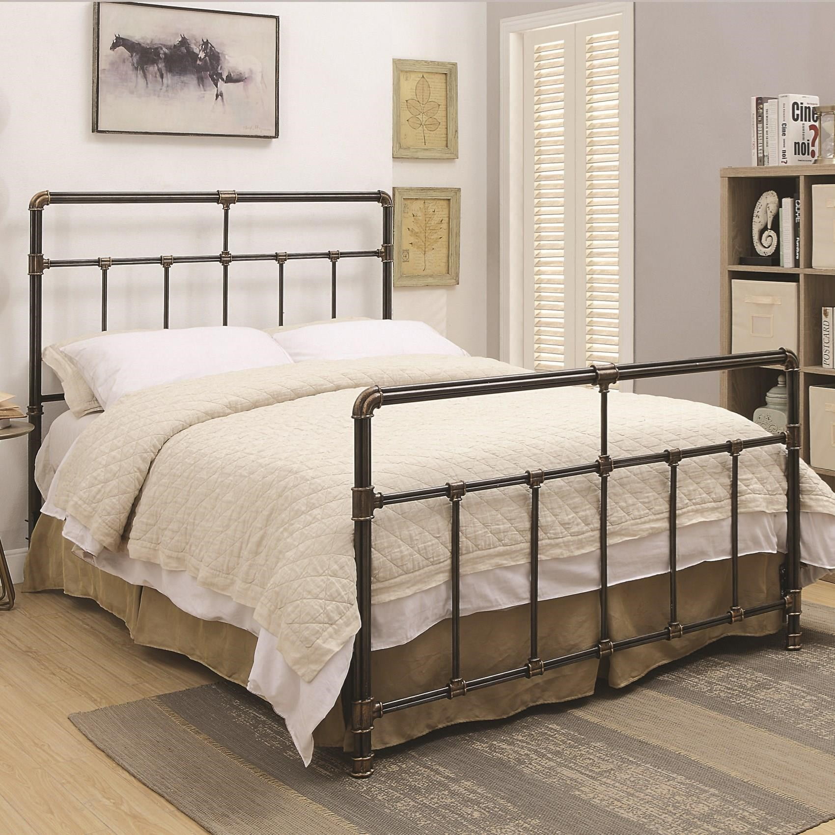 Metal Eastern King Size Bed with Plumbing Pipe Ornaments
