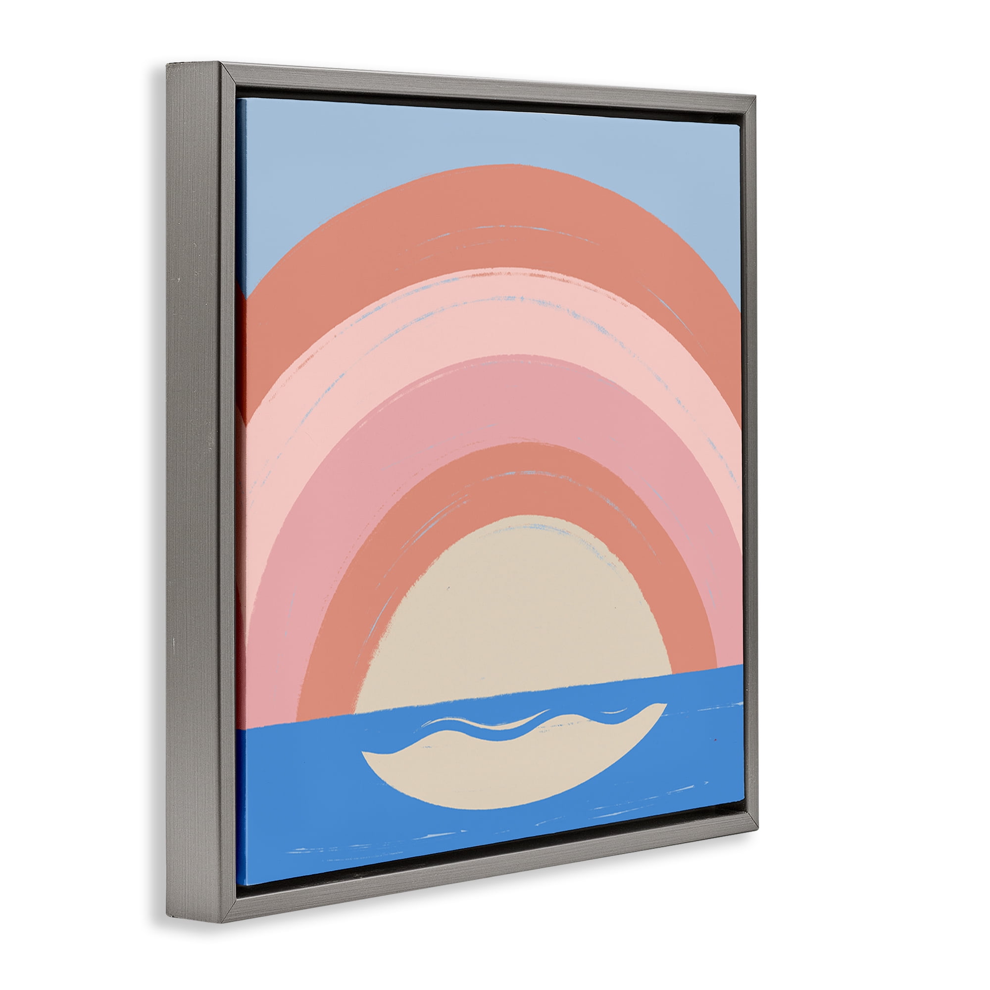 Stupell Industries Ocean Rainbow Reflection Landscape & Nature Painting Gray Floater Framed Canvas Art Print Wall Art, 18 x 18
