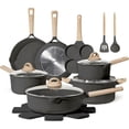 thumbnail image 1 of Juego De 17 Ollas Y Sartenes, Sartén antiadherente de mármol incluye cuchara y espátula, Juego de cocina para autocaravana sartén y Incluye sartén y olla para sopa, Uso En Cocina De Inducción(Negro), 1 of 7