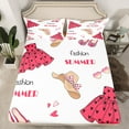 thumbnail image 1 of YST Draps d'Été Mode pour Femmes Filles Robes Roses Drap-Housse Taille Simple 2 Pcs Ensemble Plage Hawaii Literie Girly Mignon Cœur Imprimé Décor Housse de Lit Ultra Douce Microfibre Draps, Rouge Blanc, 1 of 6