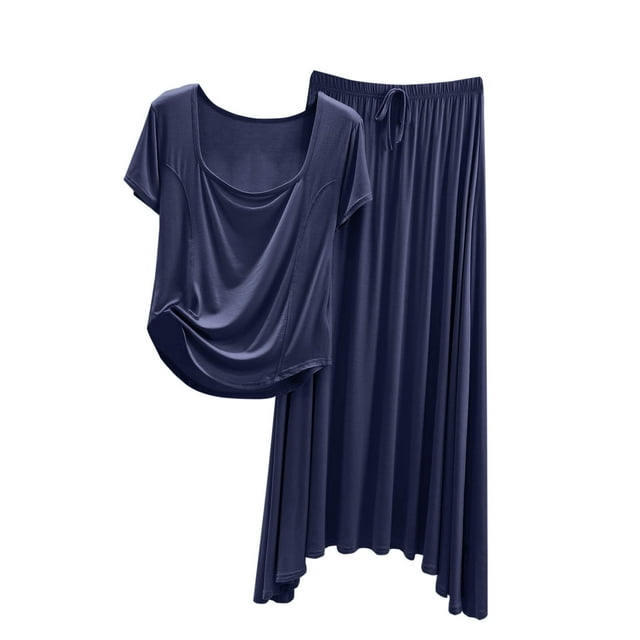 Birdeem Ensembles de Pyjama pour Femmes 2 Pcs Jupe Décontractée à Manches Courtes Ensemble de Maison