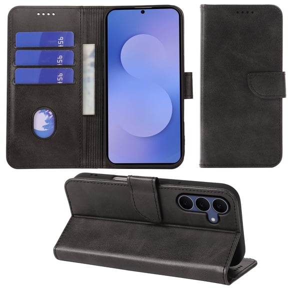 SELOZKE for Samsung Galaxy S25 FE 5G Black Wallet Case with Credit Card Holder,PU Leather Magnetic Protective Phone Case