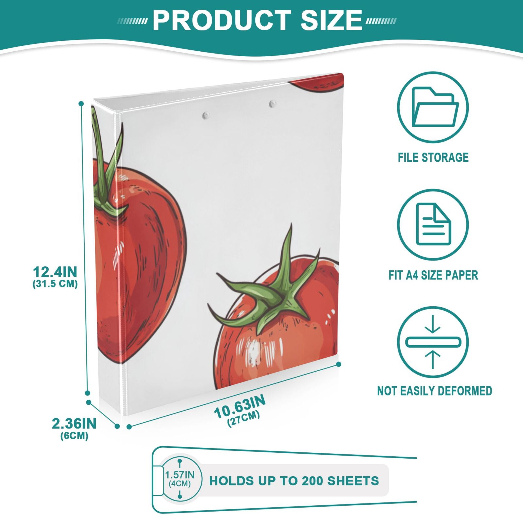 Tomatoes in White 3 Ring Binders 1.5 inch Hardcover File Folders with Interior Pockets A4 Size Organizer for School Office Hospital