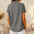 thumbnail image 6 of Women's Loose Polo Shirt Collared Waffle Knit Tops Short Sleeve Button Placket Soft Breathable Lightweight Versatile Tee, #02 Dark Gray, XL, 6 of 7