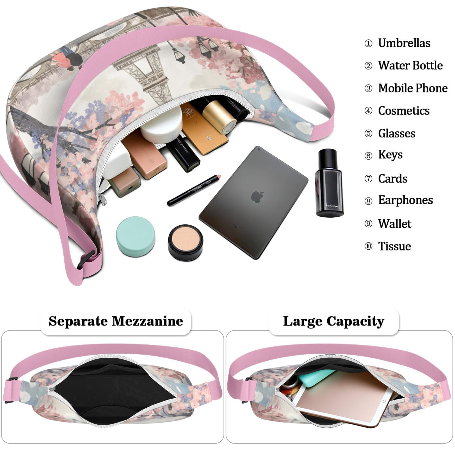 Paris Crescent Cross Body Bag Nylon Bag for Casual Outing Enthusiasts