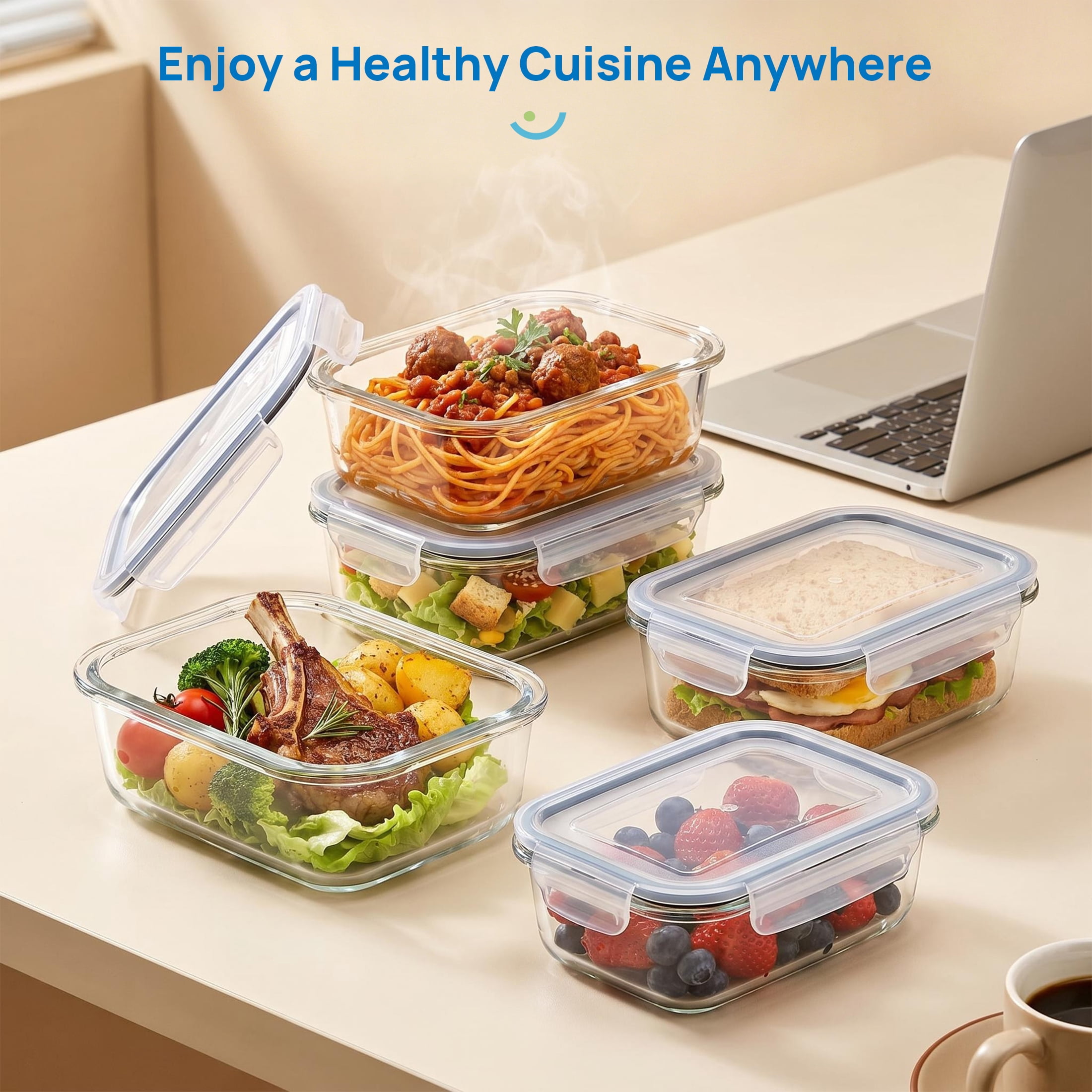 Sindcom 2Pack 1860ml/ 63oz Large Glass Storage Containers with