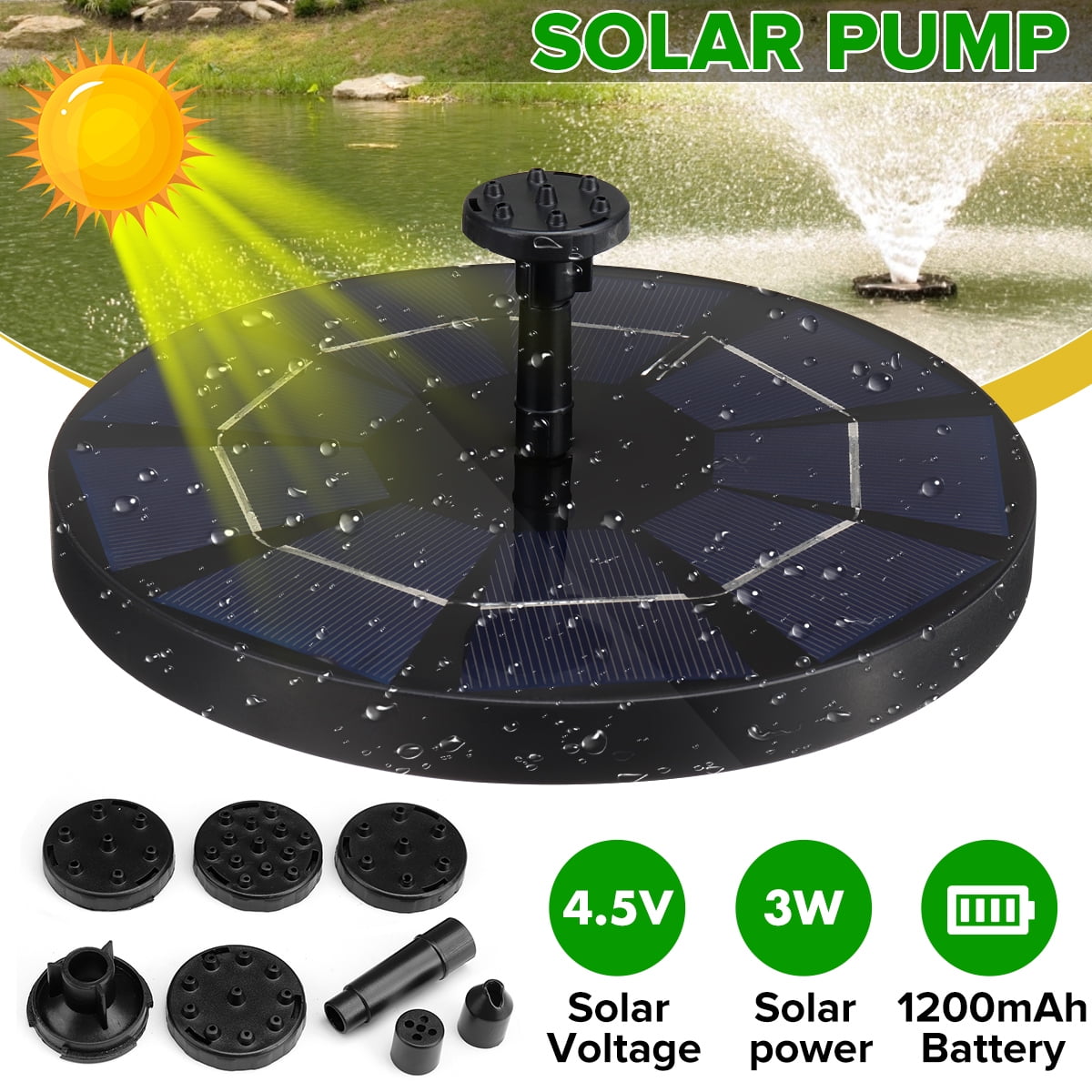 3W Solar Fountain Pump, 240L/H Solar Water Pump Floating Fountain built