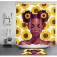 thumbnail image 3 of Rideau de Douche Imprimé Fille Noire avec Tournesols Rideaux de Douche avec Crochets 180*200 cm, 3 of 5