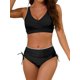 thumbnail image 1 of Conjuntos de Bikini para Mujer, Traje de Baño de Dos Piezas con Escote en V y Cintura Alta, con Costuras de Concha. Negro L, 1 of 7