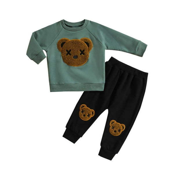 Odeerbi 2-7 Años Niños Niñas Trajes de Algodón Bordado de Manga Larga Sudadera Pantalones Jogger Conjunto de Dos Piezas