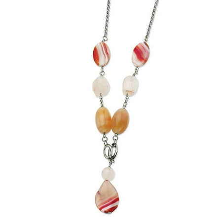 Jewelryweb Stainless Steel Pink Quartz and Agate 24 With 1inch ext. Necklace - 24 Inch