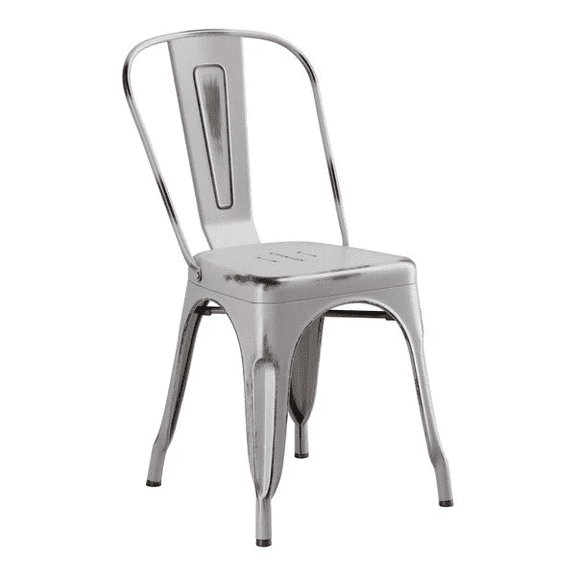Cafe Style StackableDistressed Gray Metal Restaurant Dining Chair For Indoor or Outdoor Use