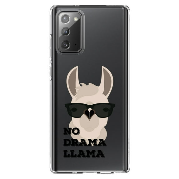 DistinctInk Clear Shockproof Hybrid Case for Samsung Galaxy Note 20 (6.7" Screen) - TPU Bumper Acrylic Back Tempered Glass Screen Protector - No Drama Llama Cartoon
