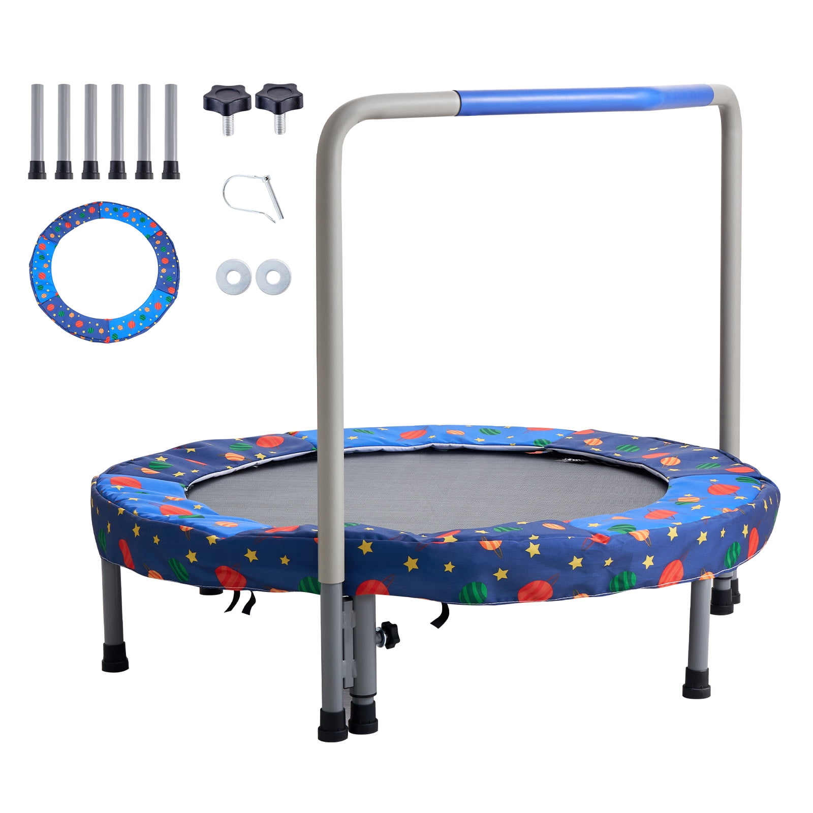 KFFKFF 36" Children's Trampoline, Suitable for Indoor and Outdoor Use, 3FT Compact Trampoline with Support Bar, Bouncy Trampoline for Young Kids